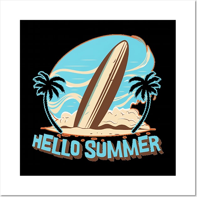 Hello Summer Bye School Vintage Funny Surfer Riding Surf Surfing Lover Gifts Wall Art by Customo